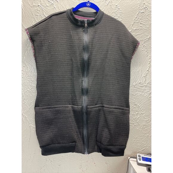 Woven Womens Striped Vest Burgundy Black White Reversible‎ Full Zip Front Sz M - Picture 5 of 8